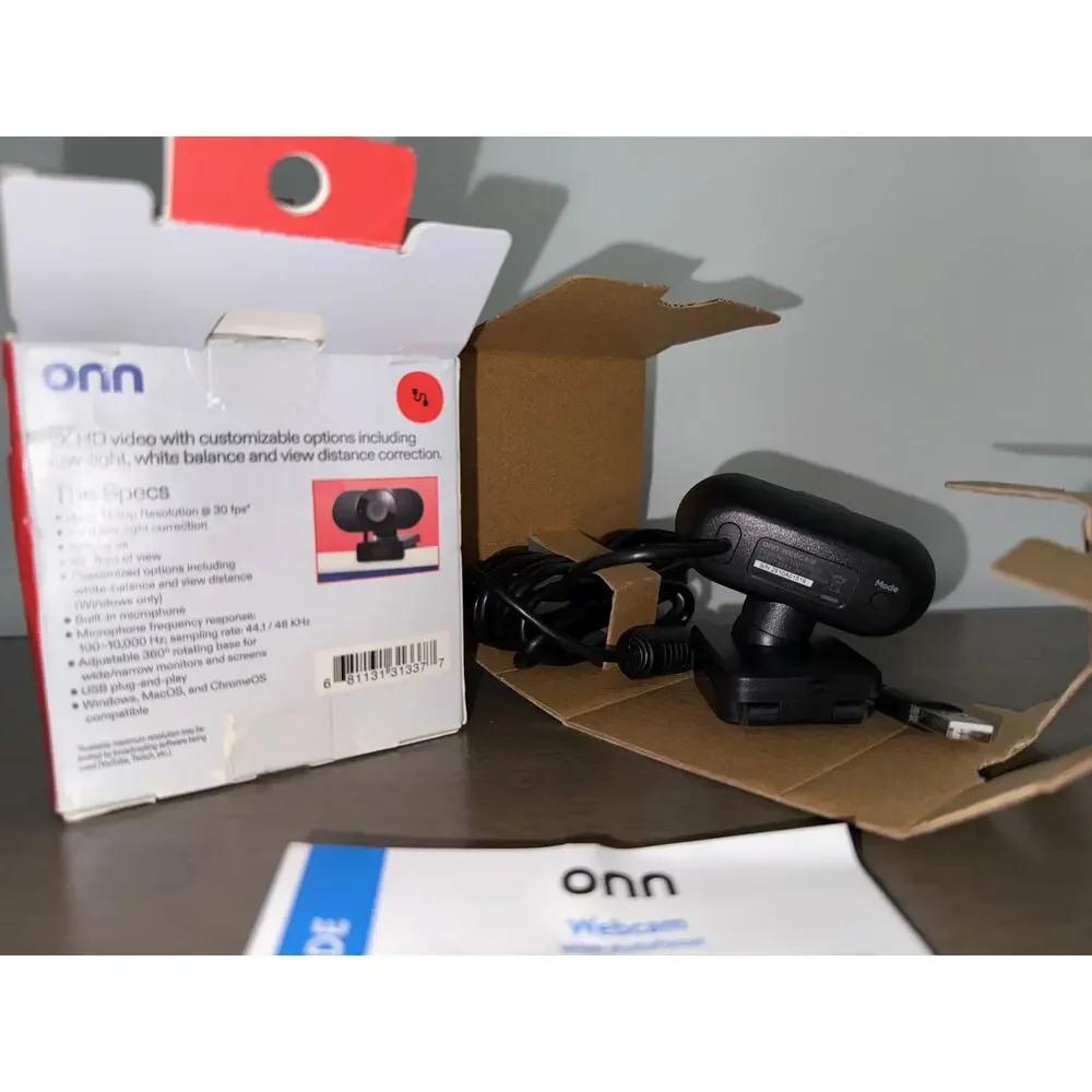 onn 1440P Webcam with Autofocus and Built-in Microphone, Adjustable, Black